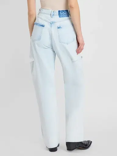 Maison Margiela Women's Distressed Barrel Jeans - Bleach Indigo Blue | Thumbnail 3 Maison Margiela Women's Distressed Barrel Jeans - Bleach Indigo Blue | Thumbnail 3