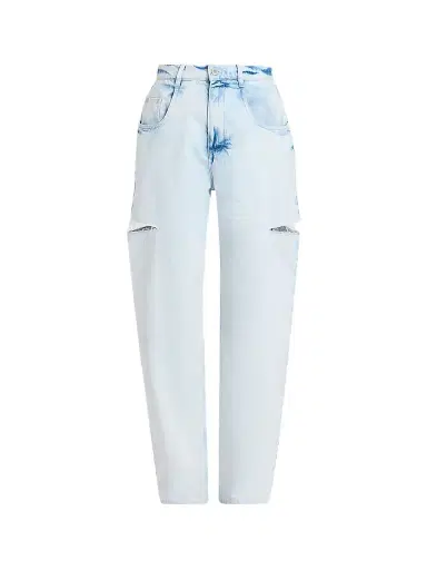 Maison Margiela Women's Distressed Barrel Jeans - Bleach Indigo Blue | Thumbnail 1 Maison Margiela Women's Distressed Barrel Jeans - Bleach Indigo Blue | Thumbnail 1