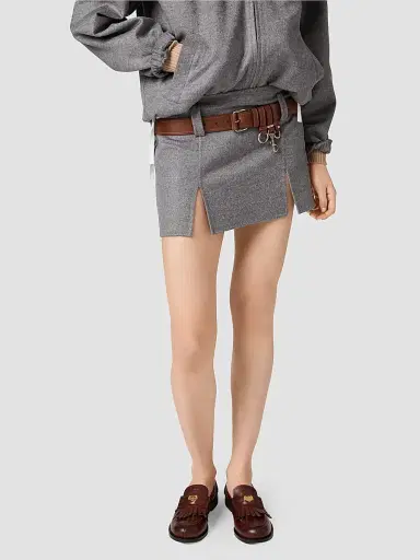 Miu Miu Women's Double Cashmere and Wool Mini Skirt - Grey | Thumbnail 4 Miu Miu Women's Double Cashmere and Wool Mini Skirt - Grey | Thumbnail 4
