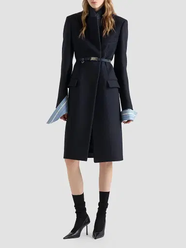 Prada Women's Single-Breasted Embroidered Double Wool Coat - Blue | Thumbnail 2 Prada Women's Single-Breasted Embroidered Double Wool Coat - Blue | Thumbnail 2