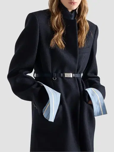 Prada Women's Single-Breasted Embroidered Double Wool Coat - Blue | Thumbnail 3 Prada Women's Single-Breasted Embroidered Double Wool Coat - Blue | Thumbnail 3