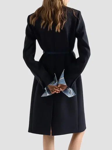 Prada Women's Single-Breasted Embroidered Double Wool Coat - Blue | Thumbnail 4 Prada Women's Single-Breasted Embroidered Double Wool Coat - Blue | Thumbnail 4