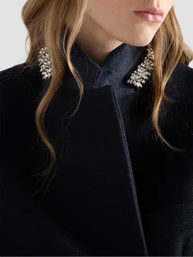 Prada Women's Single-Breasted Embroidered Double Wool Coat - Blue | Thumbnail 5 Prada Women's Single-Breasted Embroidered Double Wool Coat - Blue | Thumbnail 5