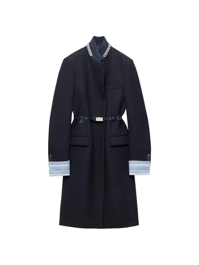 Women's Single-Breasted Embroidered Double Wool Coat - Blue Women's Single-Breasted Embroidered Double Wool Coat - Blue