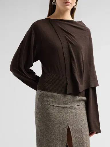 Rick Owens Women's Draped Wool Scarf Top - Grease | Thumbnail 4 Rick Owens Women's Draped Wool Scarf Top - Grease | Thumbnail 4