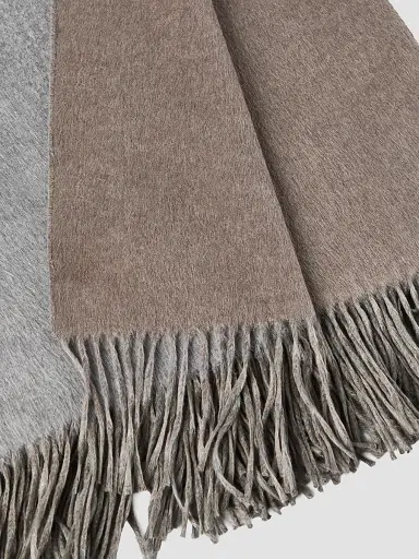 Brunello Cucinelli Two-Tone Silk Double Cloth Throw with Fringe | Thumbnail 3 Brunello Cucinelli Two-Tone Silk Double Cloth Throw with Fringe | Thumbnail 3
