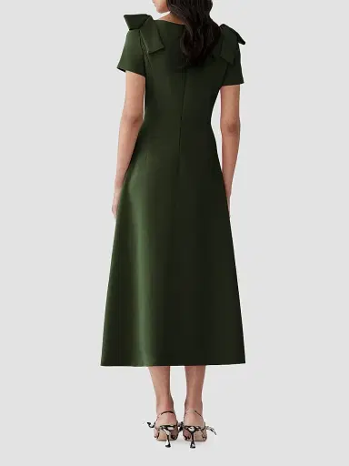 Carolina Herrera Women's Boatneck Bow Shoulder Short-Sleeve Midi Dress - Forest Green | Thumbnail 3 Carolina Herrera Women's Boatneck Bow Shoulder Short-Sleeve Midi Dress - Forest Green | Thumbnail 3