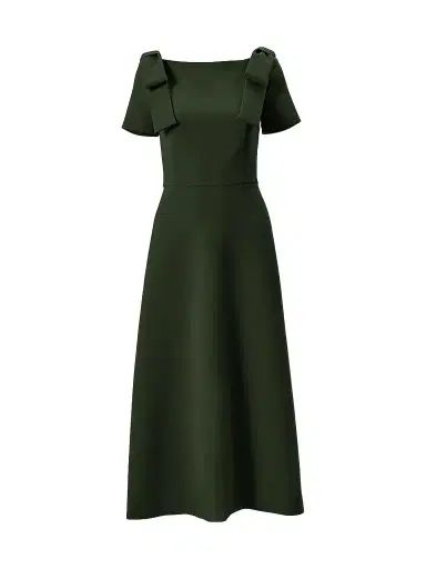 Carolina Herrera Women's Boatneck Bow Shoulder Short-Sleeve Midi Dress - Forest Green | Thumbnail 1 Carolina Herrera Women's Boatneck Bow Shoulder Short-Sleeve Midi Dress - Forest Green | Thumbnail 1