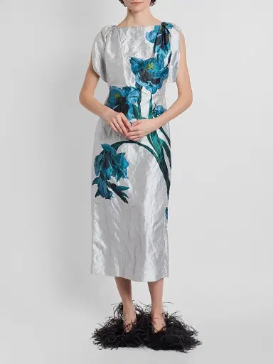 Erdem Women's Floral Satin Midi Dress - Cerulean | Thumbnail 2 Erdem Women's Floral Satin Midi Dress - Cerulean | Thumbnail 2