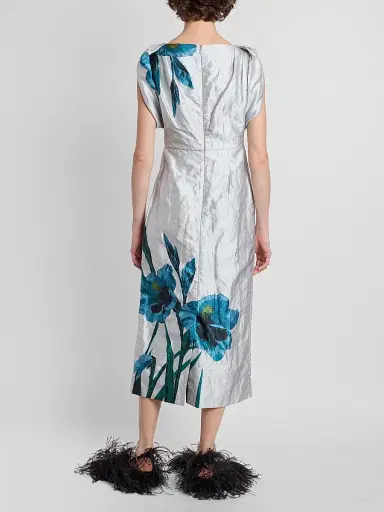 Erdem Women's Floral Satin Midi Dress - Cerulean | Thumbnail 3 Erdem Women's Floral Satin Midi Dress - Cerulean | Thumbnail 3