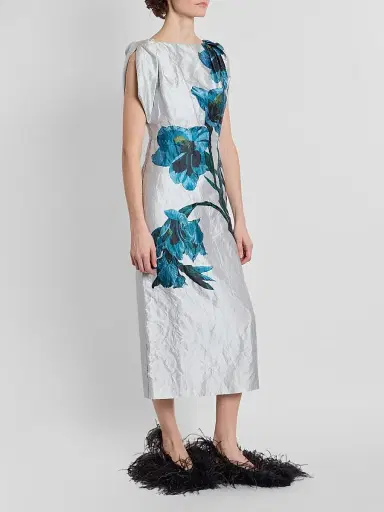 Erdem Women's Floral Satin Midi Dress - Cerulean | Thumbnail 4 Erdem Women's Floral Satin Midi Dress - Cerulean | Thumbnail 4
