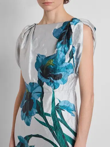 Erdem Women's Floral Satin Midi Dress - Cerulean | Thumbnail 5 Erdem Women's Floral Satin Midi Dress - Cerulean | Thumbnail 5