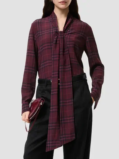 Burberry Women's Rhiannon Checked Silk Blouse - Acer Purple | Thumbnail 2 Burberry Women's Rhiannon Checked Silk Blouse - Acer Purple | Thumbnail 2