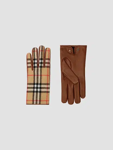 Burberry Men's Check-Wool & Leather Gloves - Archive Beige | Thumbnail 2 Burberry Men's Check-Wool & Leather Gloves - Archive Beige | Thumbnail 2