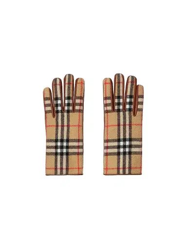 Burberry Men's Check-Wool & Leather Gloves - Archive Beige | Thumbnail 1 Burberry Men's Check-Wool & Leather Gloves - Archive Beige | Thumbnail 1