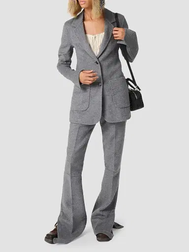 Miu Miu Women's Single-Breasted Double Wool Jacket - Grey | Thumbnail 2 Miu Miu Women's Single-Breasted Double Wool Jacket - Grey | Thumbnail 2