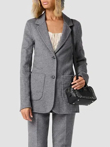 Miu Miu Women's Single-Breasted Double Wool Jacket - Grey | Thumbnail 3 Miu Miu Women's Single-Breasted Double Wool Jacket - Grey | Thumbnail 3