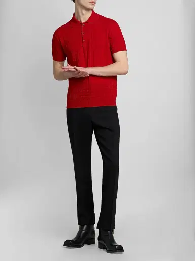 Versace Men's Textured Wool Knit Polo Sweater - Red | Thumbnail 2 Versace Men's Textured Wool Knit Polo Sweater - Red | Thumbnail 2