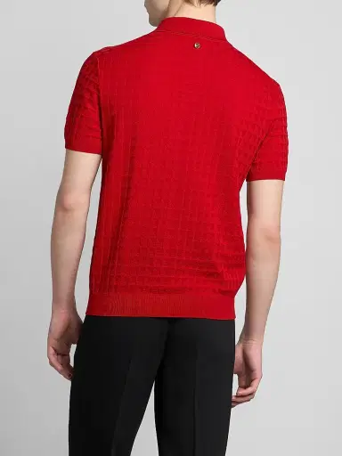 Versace Men's Textured Wool Knit Polo Sweater - Red | Thumbnail 3 Versace Men's Textured Wool Knit Polo Sweater - Red | Thumbnail 3
