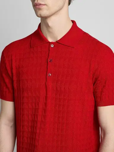 Versace Men's Textured Wool Knit Polo Sweater - Red | Thumbnail 5 Versace Men's Textured Wool Knit Polo Sweater - Red | Thumbnail 5