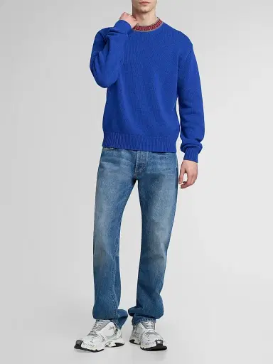 Versace Men's Greca Wool-Cashmere Crewneck Sweater - Blue | Thumbnail 2 Versace Men's Greca Wool-Cashmere Crewneck Sweater - Blue | Thumbnail 2