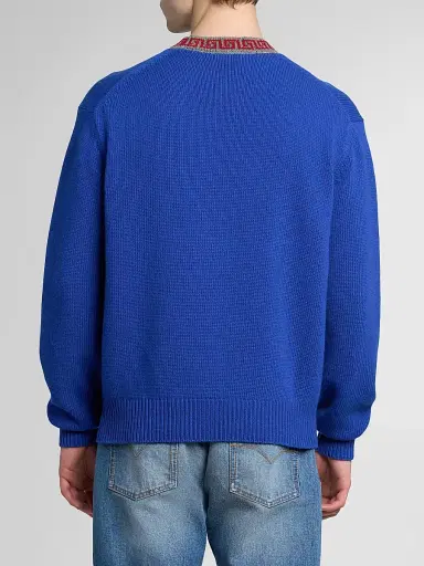 Versace Men's Greca Wool-Cashmere Crewneck Sweater - Blue | Thumbnail 3 Versace Men's Greca Wool-Cashmere Crewneck Sweater - Blue | Thumbnail 3
