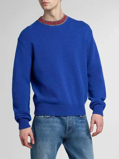 Versace Men's Greca Wool-Cashmere Crewneck Sweater - Blue | Thumbnail 4 Versace Men's Greca Wool-Cashmere Crewneck Sweater - Blue | Thumbnail 4