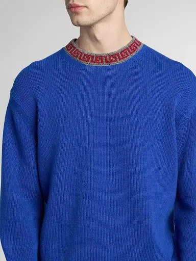 Versace Men's Greca Wool-Cashmere Crewneck Sweater - Blue | Thumbnail 5 Versace Men's Greca Wool-Cashmere Crewneck Sweater - Blue | Thumbnail 5