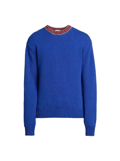 Versace Men's Greca Wool-Cashmere Crewneck Sweater - Blue | Thumbnail 1 Versace Men's Greca Wool-Cashmere Crewneck Sweater - Blue | Thumbnail 1