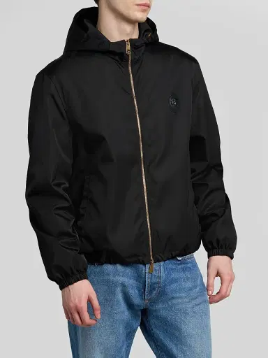 Versace Men's Nylon Twill Hooded Jacket - Black | Thumbnail 4 Versace Men's Nylon Twill Hooded Jacket - Black | Thumbnail 4