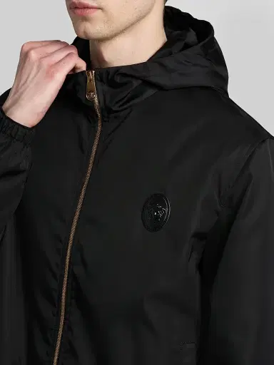 Versace Men's Nylon Twill Hooded Jacket - Black | Thumbnail 5 Versace Men's Nylon Twill Hooded Jacket - Black | Thumbnail 5