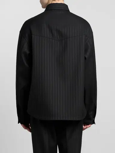Versace Men's Greca Jacquard Wool Shirt - Black | Thumbnail 3 Versace Men's Greca Jacquard Wool Shirt - Black | Thumbnail 3