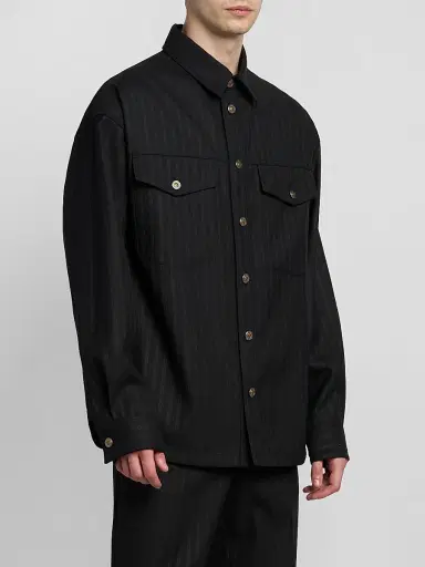 Versace Men's Greca Jacquard Wool Shirt - Black | Thumbnail 4 Versace Men's Greca Jacquard Wool Shirt - Black | Thumbnail 4