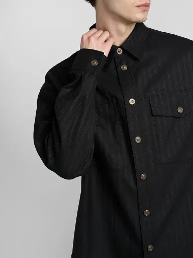Versace Men's Greca Jacquard Wool Shirt - Black | Thumbnail 5 Versace Men's Greca Jacquard Wool Shirt - Black | Thumbnail 5