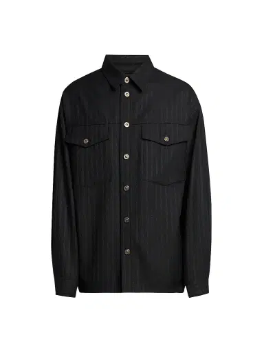 Versace Men's Greca Jacquard Wool Shirt - Black | Thumbnail 1 Versace Men's Greca Jacquard Wool Shirt - Black | Thumbnail 1