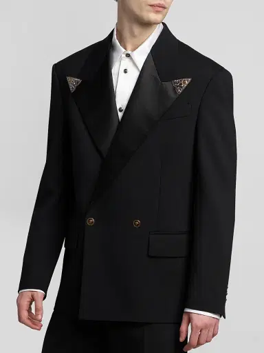 Versace Men's Embellished Stretch Wool Evening Jacket - Black | Thumbnail 4 Versace Men's Embellished Stretch Wool Evening Jacket - Black | Thumbnail 4