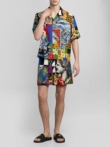Versace Men's Medusa Collage Silk Twill Shorts | Thumbnail 2 Versace Men's Medusa Collage Silk Twill Shorts | Thumbnail 2