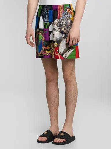 Versace Men's Medusa Collage Silk Twill Shorts | Thumbnail 4 Versace Men's Medusa Collage Silk Twill Shorts | Thumbnail 4