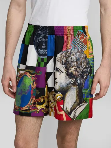 Versace Men's Medusa Collage Silk Twill Shorts | Thumbnail 5 Versace Men's Medusa Collage Silk Twill Shorts | Thumbnail 5
