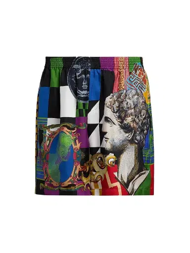Versace Men's Medusa Collage Silk Twill Shorts | Thumbnail 1 Versace Men's Medusa Collage Silk Twill Shorts | Thumbnail 1