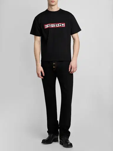 Versace Men's Logo Cotton Crewneck T-Shirt - Black | Thumbnail 2 Versace Men's Logo Cotton Crewneck T-Shirt - Black | Thumbnail 2