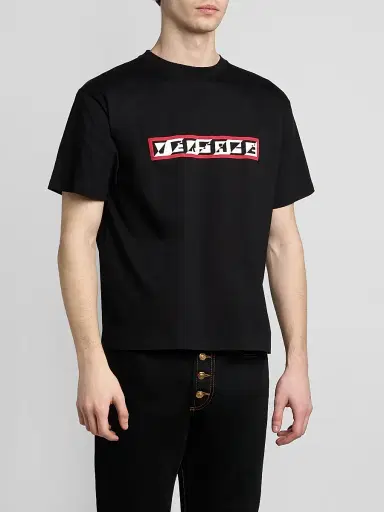 Versace Men's Logo Cotton Crewneck T-Shirt - Black | Thumbnail 4 Versace Men's Logo Cotton Crewneck T-Shirt - Black | Thumbnail 4
