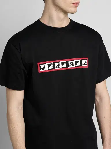 Versace Men's Logo Cotton Crewneck T-Shirt - Black | Thumbnail 5 Versace Men's Logo Cotton Crewneck T-Shirt - Black | Thumbnail 5
