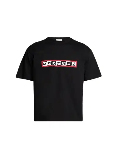 Versace Men's Logo Cotton Crewneck T-Shirt - Black | Thumbnail 1 Versace Men's Logo Cotton Crewneck T-Shirt - Black | Thumbnail 1