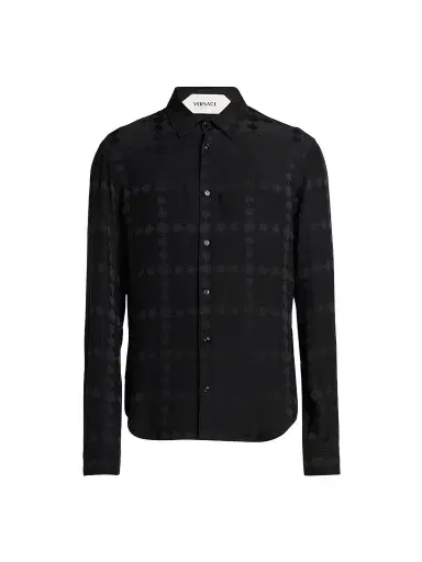 Versace Men's Vintage Medusa Silk Crepe Jacquard Shirt - Black | Thumbnail 1 Versace Men's Vintage Medusa Silk Crepe Jacquard Shirt - Black | Thumbnail 1