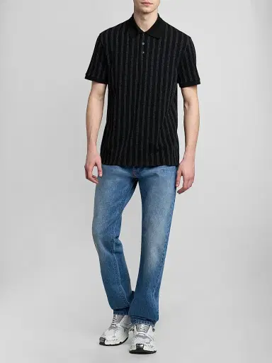 Versace Men's Greca Jacquard Cotton Polo Shirt - Black Grey | Thumbnail 2 Versace Men's Greca Jacquard Cotton Polo Shirt - Black Grey | Thumbnail 2