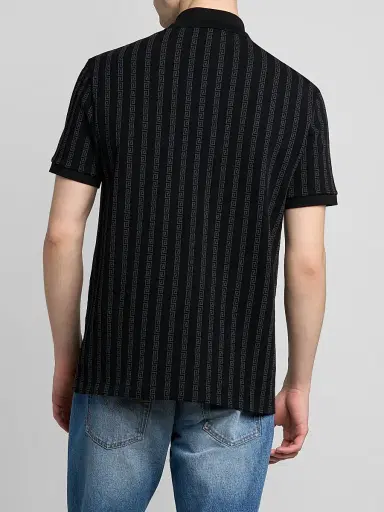 Versace Men's Greca Jacquard Cotton Polo Shirt - Black Grey | Thumbnail 3 Versace Men's Greca Jacquard Cotton Polo Shirt - Black Grey | Thumbnail 3