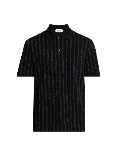 Versace Men's Greca Jacquard Cotton Polo Shirt - Black Grey | Thumbnail 1 Versace Men's Greca Jacquard Cotton Polo Shirt - Black Grey | Thumbnail 1