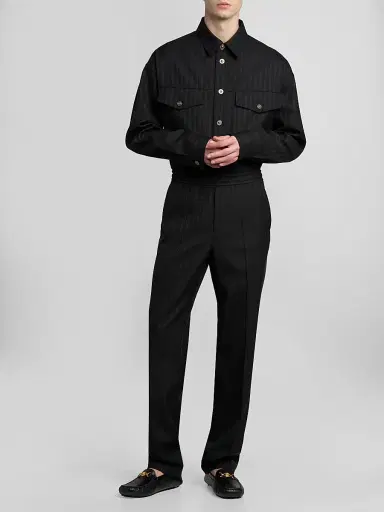 Versace Men's Greca Jacquard Wool Pants - Black | Thumbnail 2 Versace Men's Greca Jacquard Wool Pants - Black | Thumbnail 2