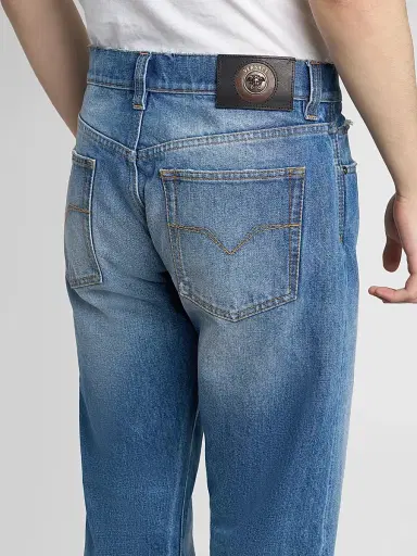 Versace Men's Stone-Washed Rigid Straight Jeans - Light Blue | Thumbnail 5 Versace Men's Stone-Washed Rigid Straight Jeans - Light Blue | Thumbnail 5